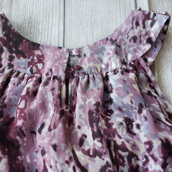 Multi colored purple lined baby doll blouse  with silver sequined neckline sz Lg - Picture 7 of 8